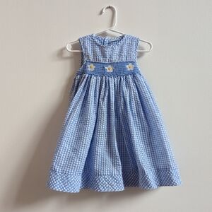 Edgehill Collection Girls 24m Blue Gingham Daisy Smocked Dress Easter